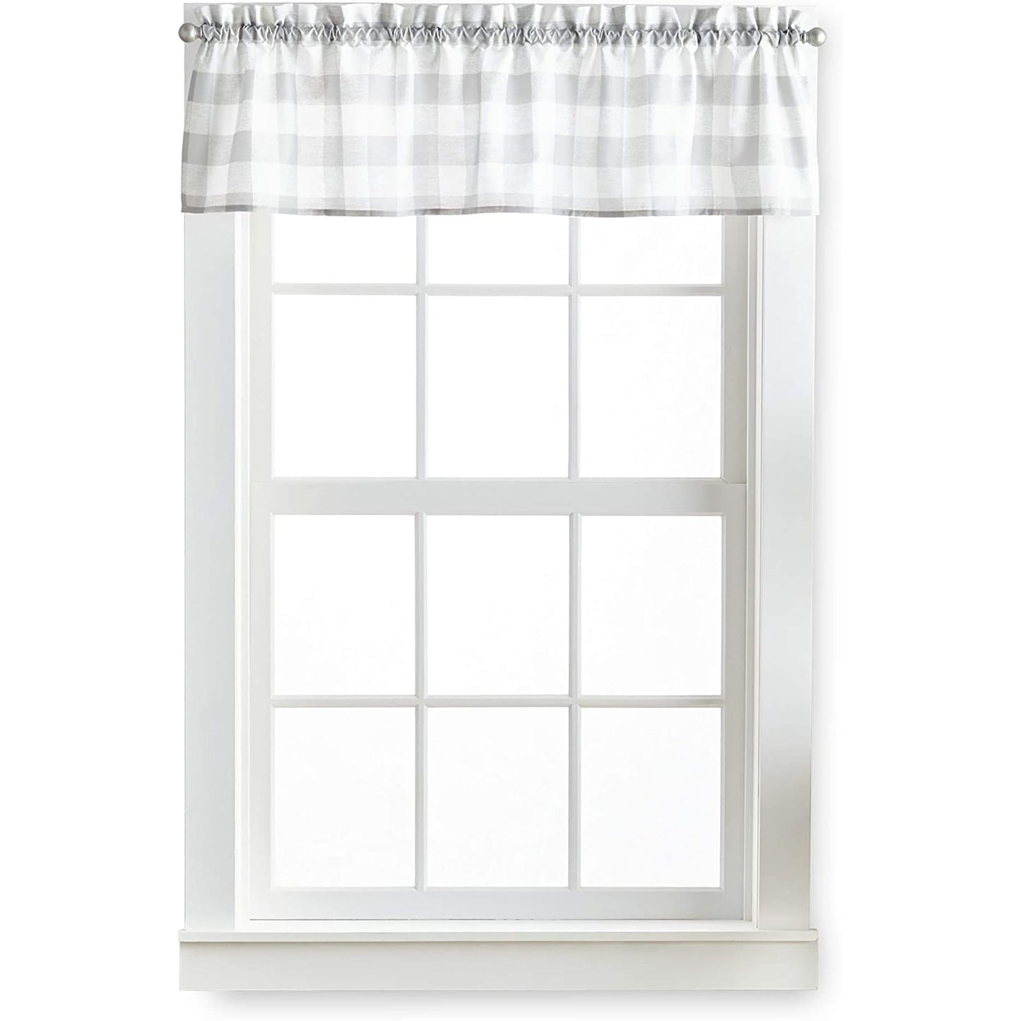 Country Modern Rustic Farmhouse Check Curtain Window Valance and Tiers Set - Grey