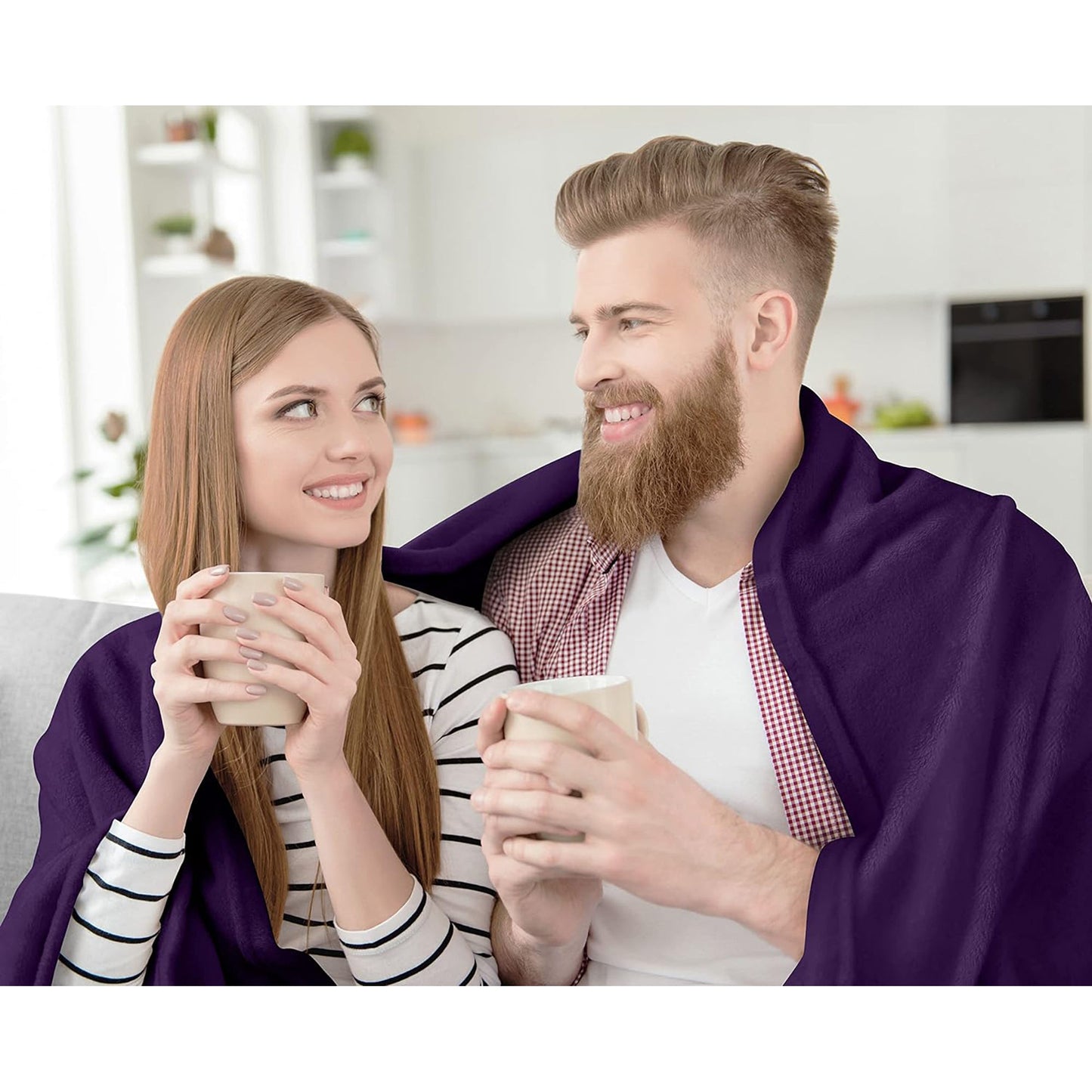 300GSM Microfibre Luxury Anti-Static Fuzzy Soft Fleece Blanket - Purple