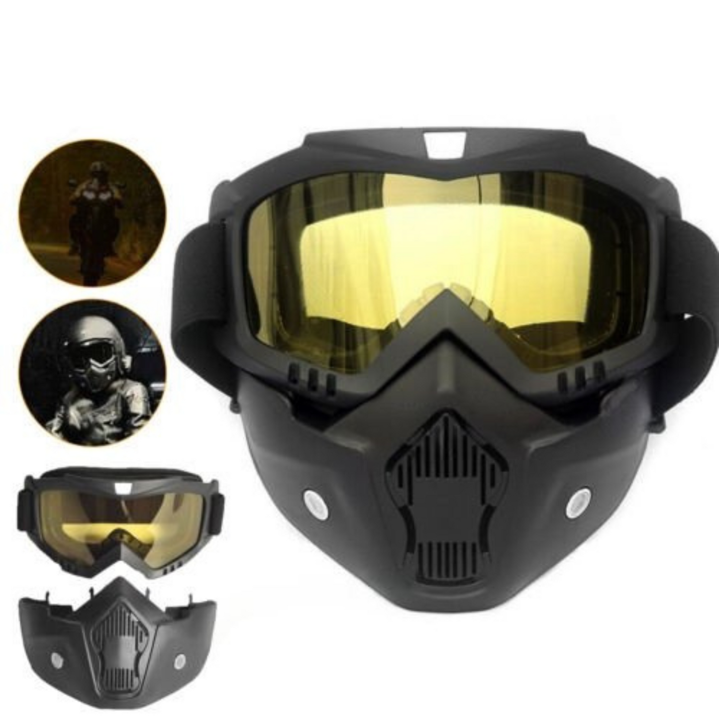 Detachable Face Mask Full Face Paintball Airsoft Mask with Motorcycle Goggle Tactical