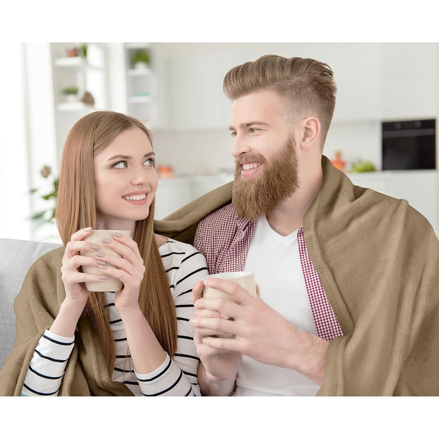 300GSM Microfibre Luxury Anti-Static Fuzzy Soft Fleece Blanket - Camel