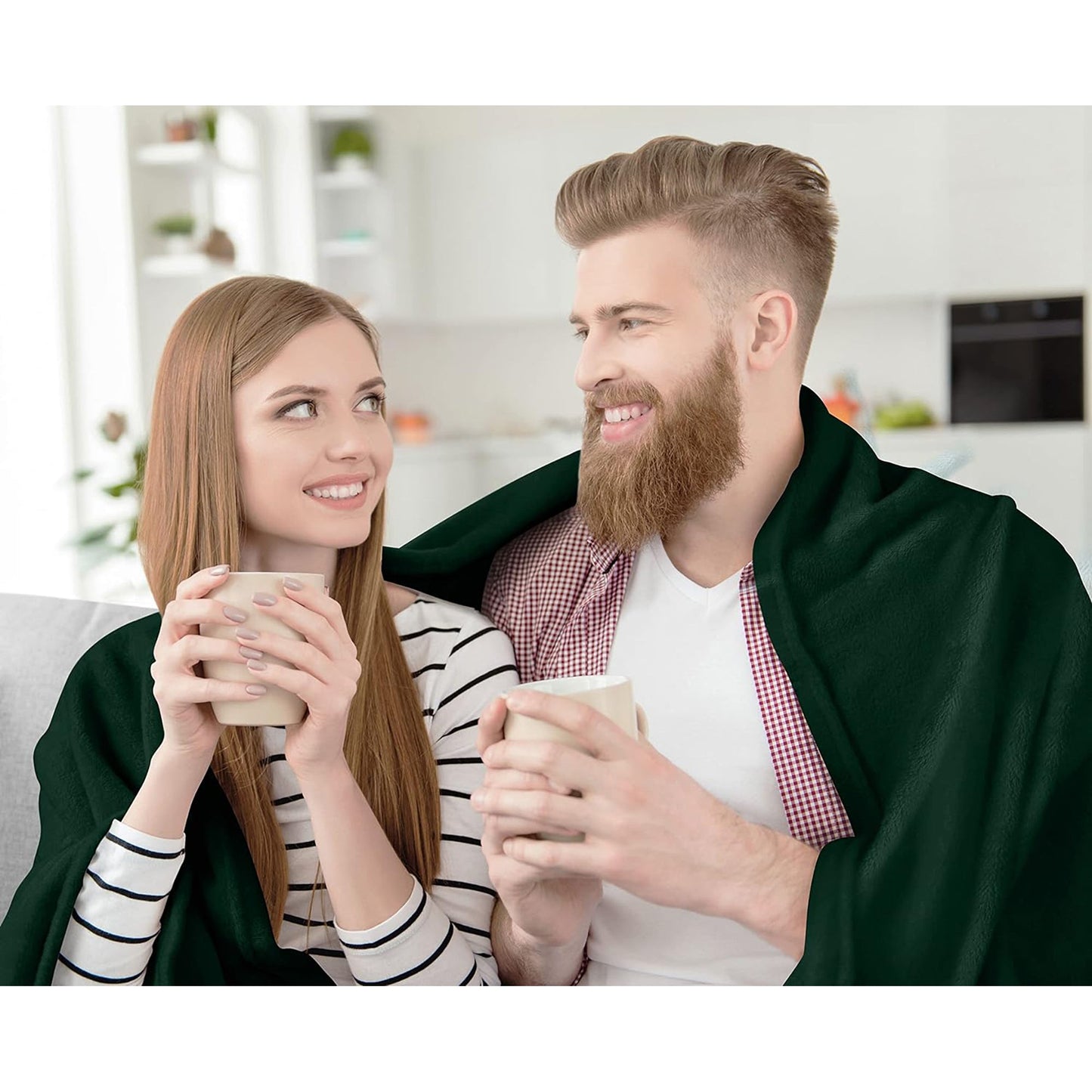 300GSM Microfibre Luxury Anti-Static Fuzzy Soft Fleece Blanket - Green