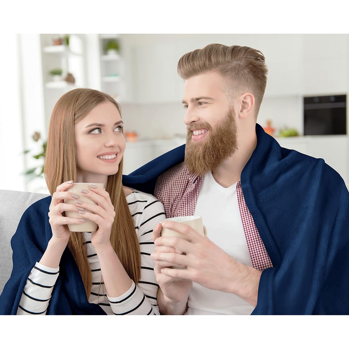 300GSM Microfibre Luxury Anti-Static Fuzzy Soft Fleece Blanket - Navy Blue