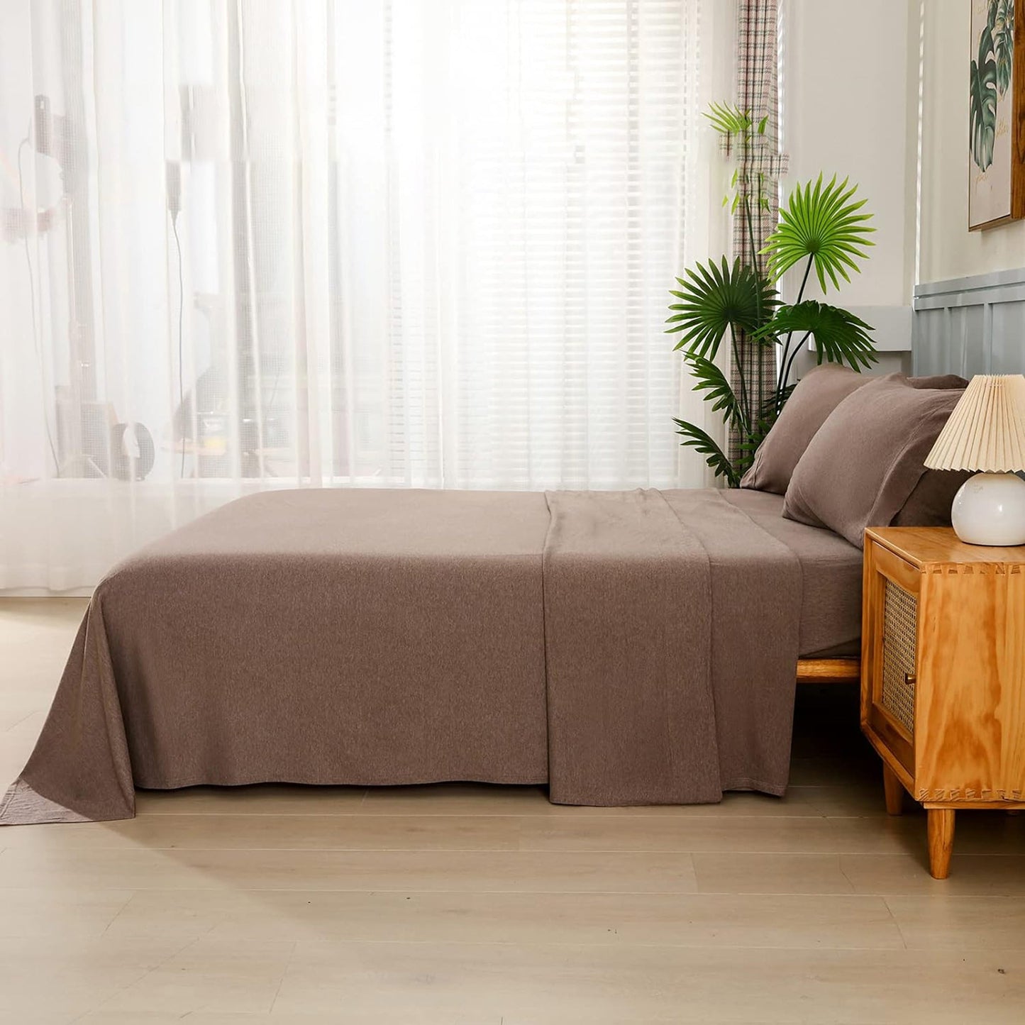 Breathable Skin-Friendly Ultra Soft Cotton Jersey Bed Sheet Set - Coffee Marle