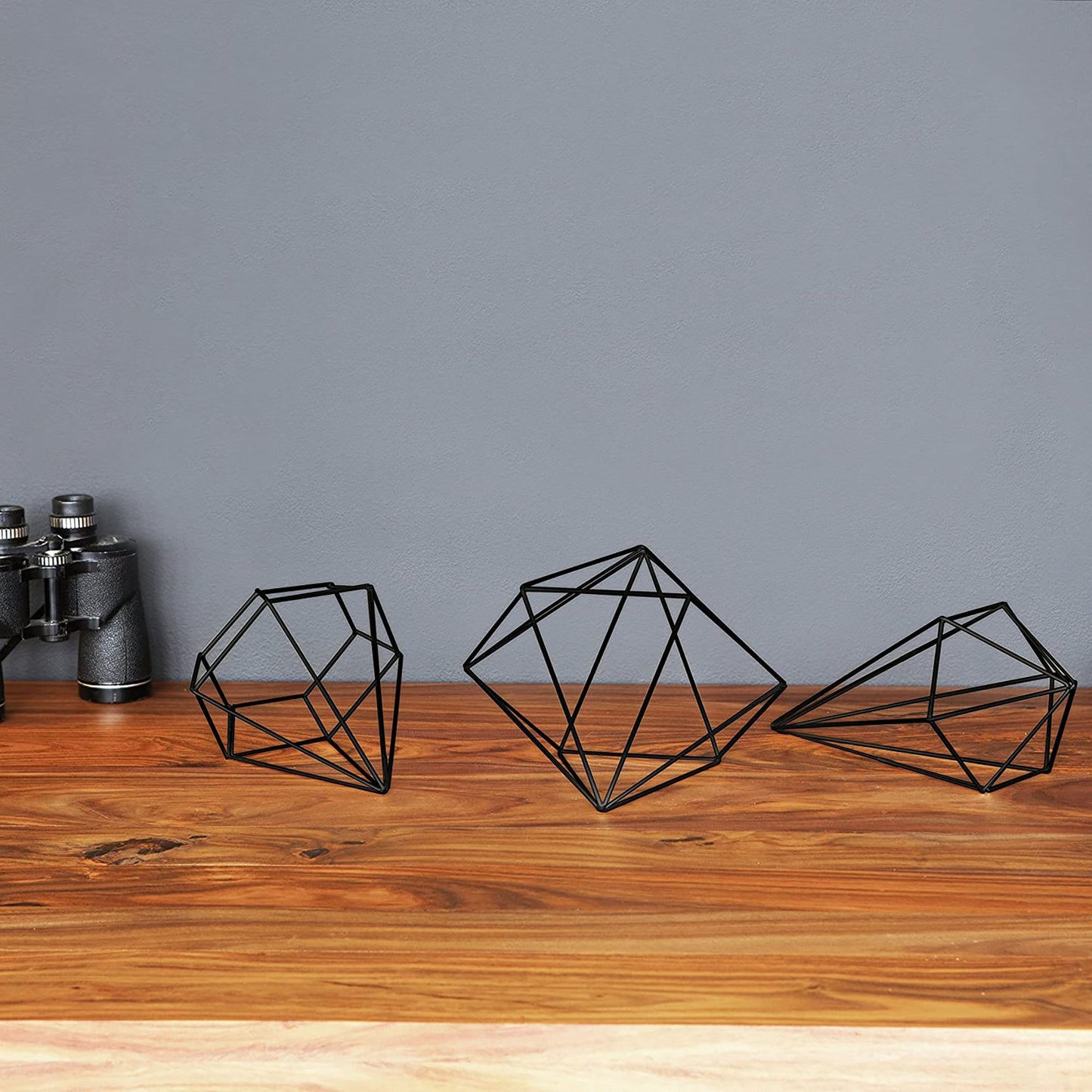Geometric Sculptures Modern Metallic Wire Shapes Wall Decor Set of 6 - Black