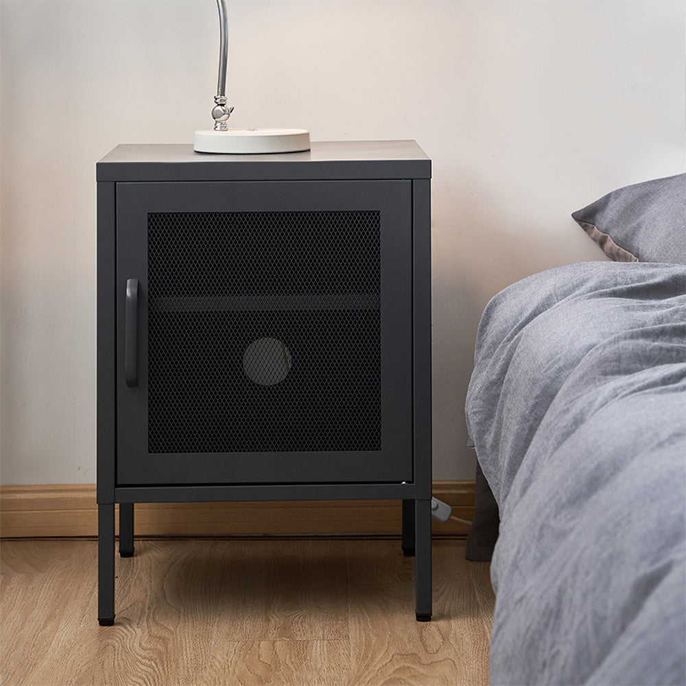 Mini Mesh Door Storage Cabinet Organizer Bedside Table Black