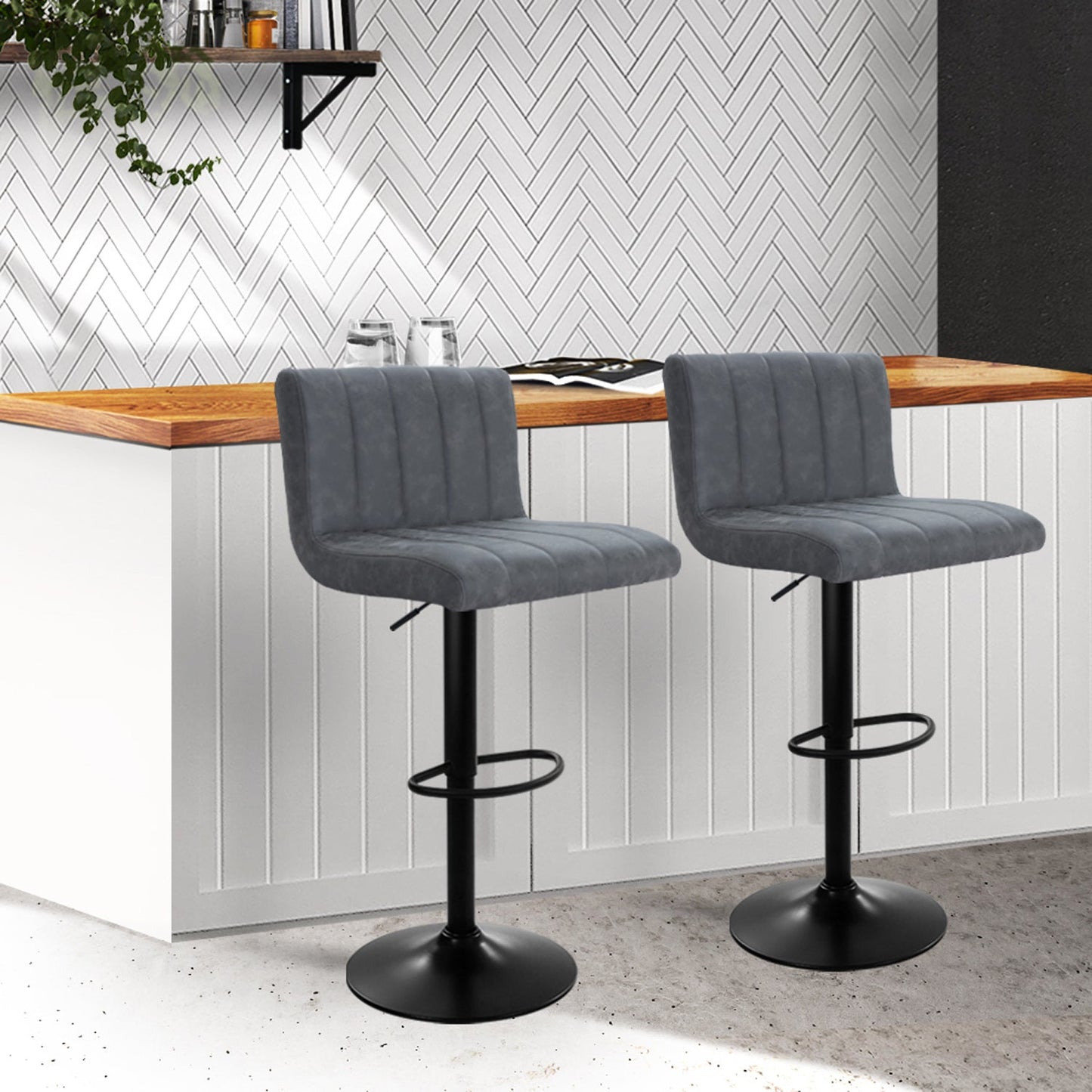 Leather Bar Stool - Set of 2 Grey