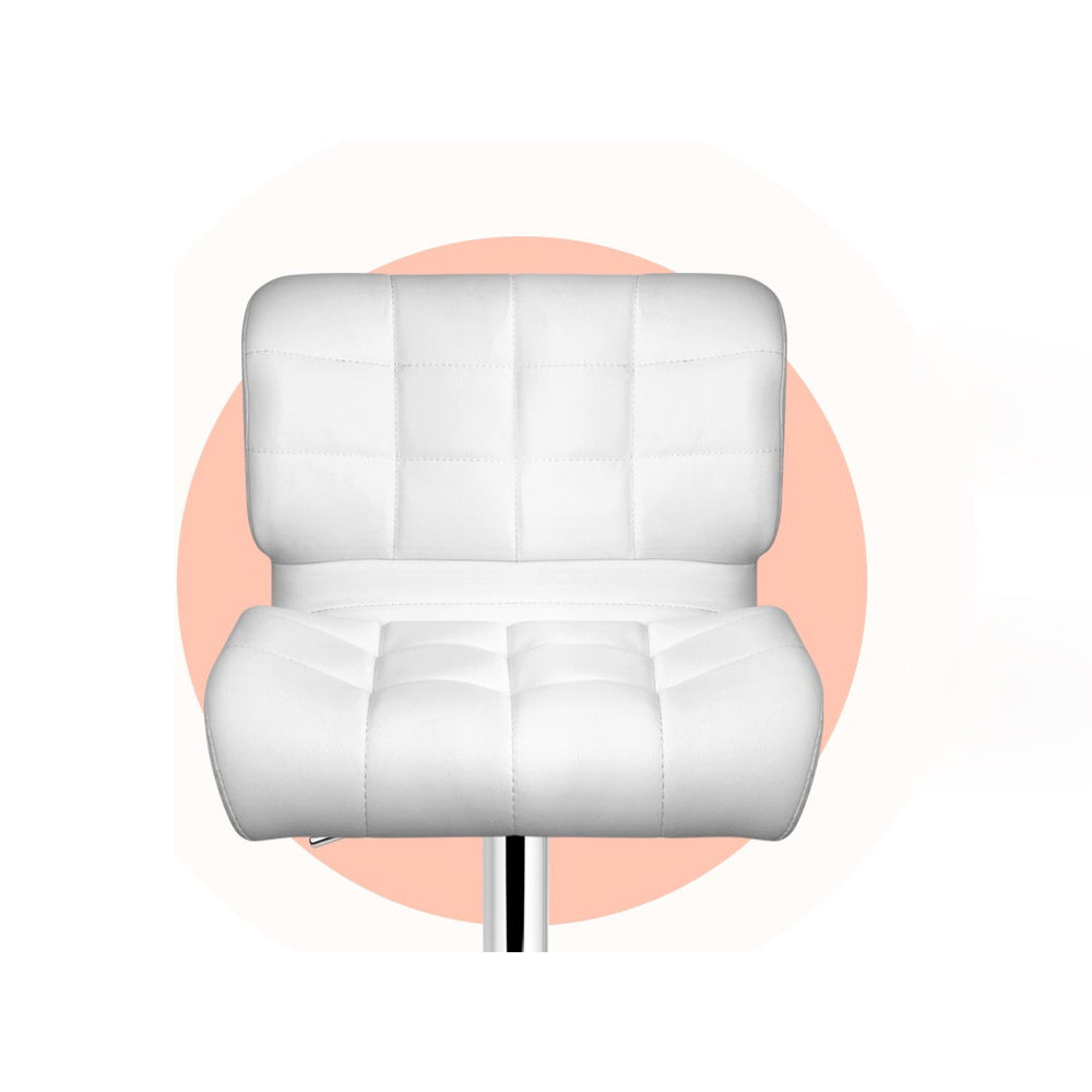 Leather Bar Stools with Backrest Gas Lift - White and Chrome - Set of 2