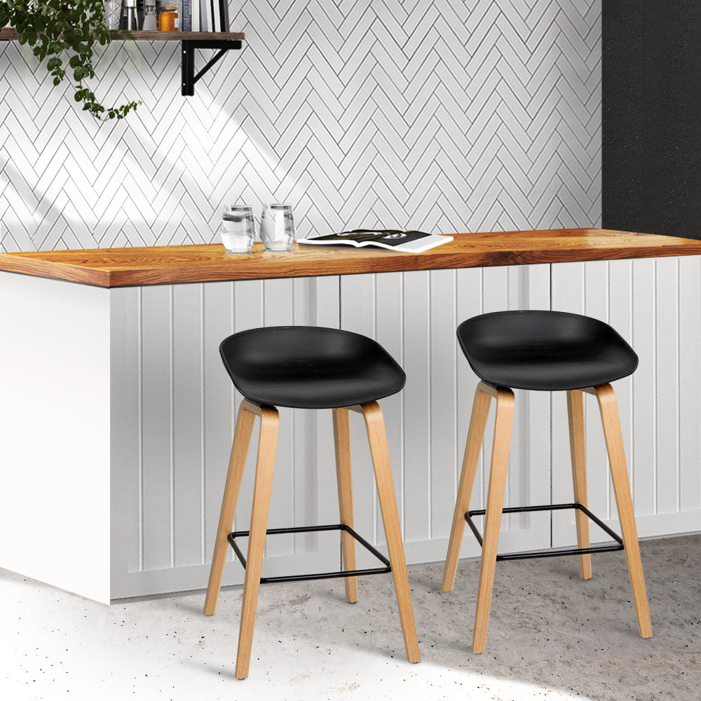 Wooden Square Bar Stool - Black - Set of 2