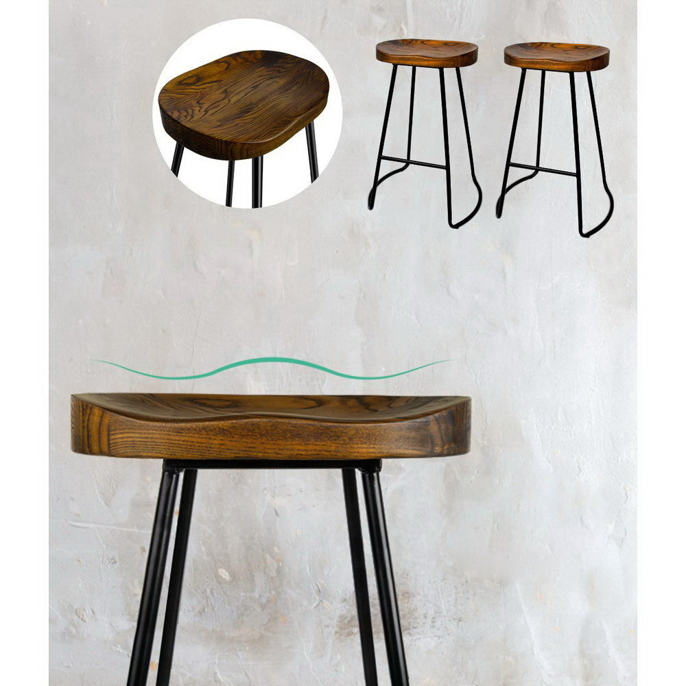 Backless Wooden Bar Stools 65cm Black and Dark Natural - Set of 2