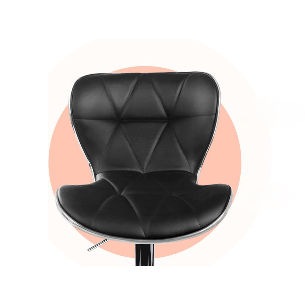 Leather Patterned Bar Stools Gas Lift - Black and Chrome - Set of 2