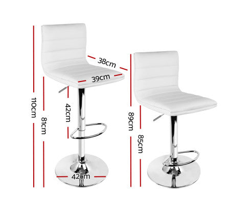 Leather Bar Stools Padded Line Style - White - Set of 2