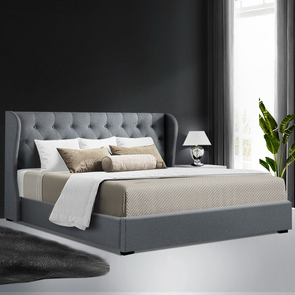 Bed Frame Fabric Gas Lift Storage - Grey King