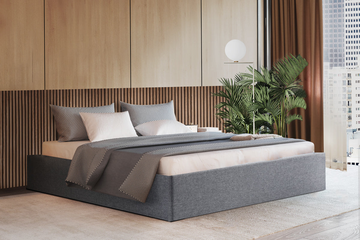 Bed Frame King Size Gas Lift Base With Storage Platform Grey Fabric