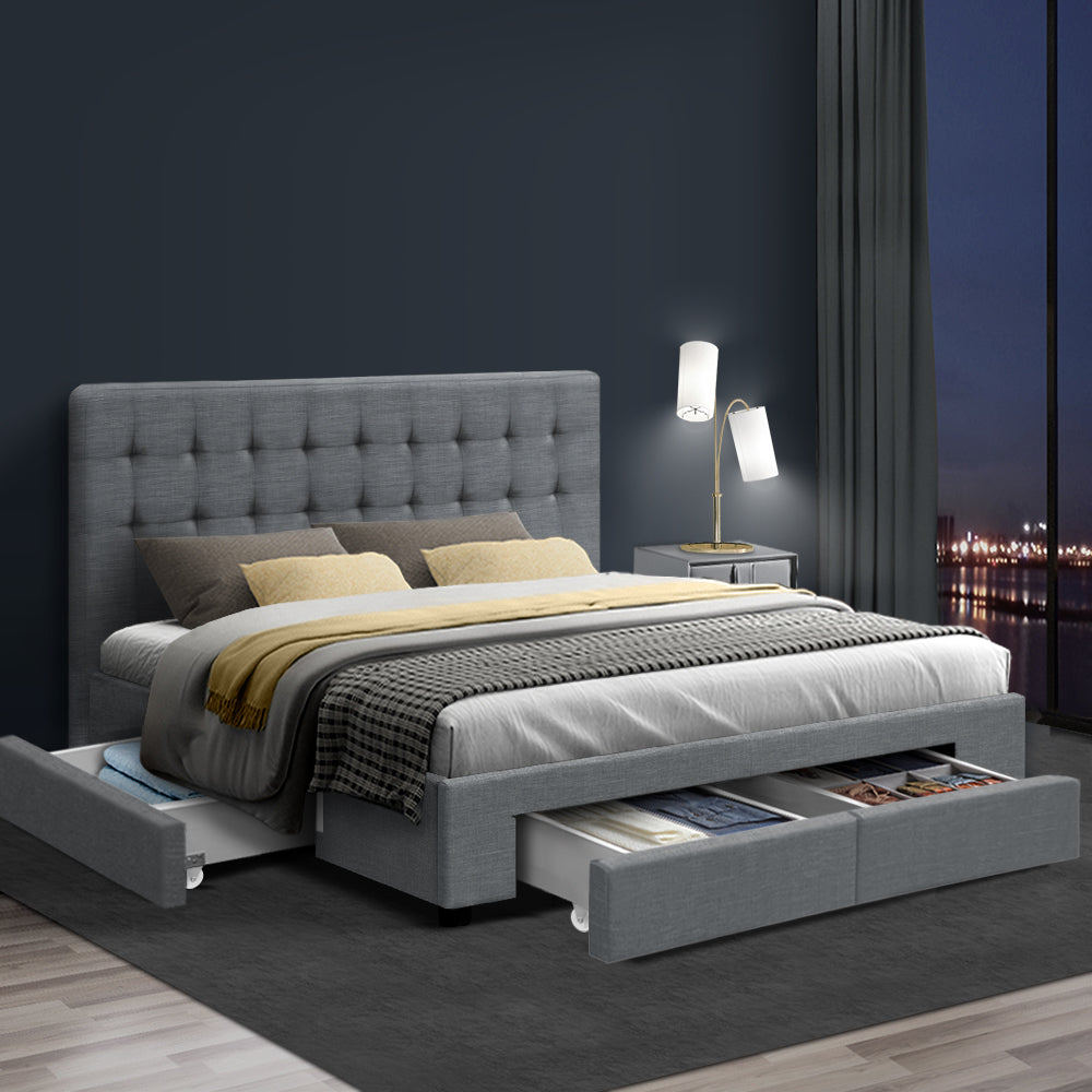Bed Frame Fabric Storage Drawers - Grey King