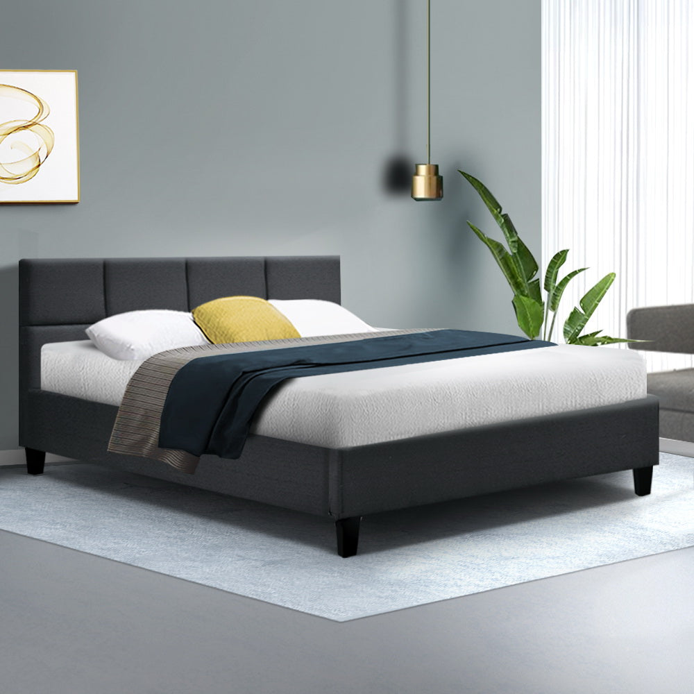 Bed Frame Double Size Charcoal Fabric