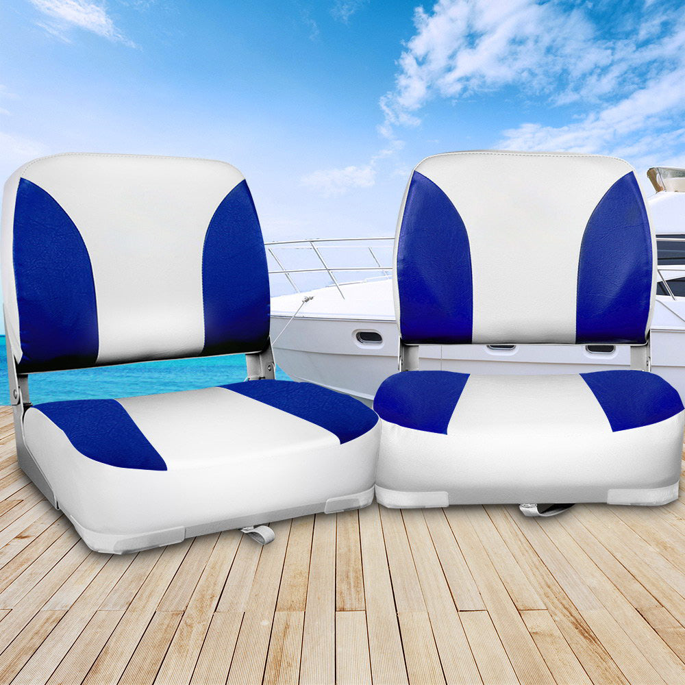 All Weather Swivel Folding Boat Seat Set of 2 - White and Blue