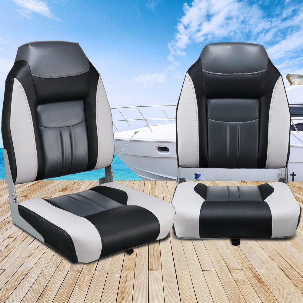 All Weather Swivel Folding Boat Seat Set of 2 - Grey and Black
