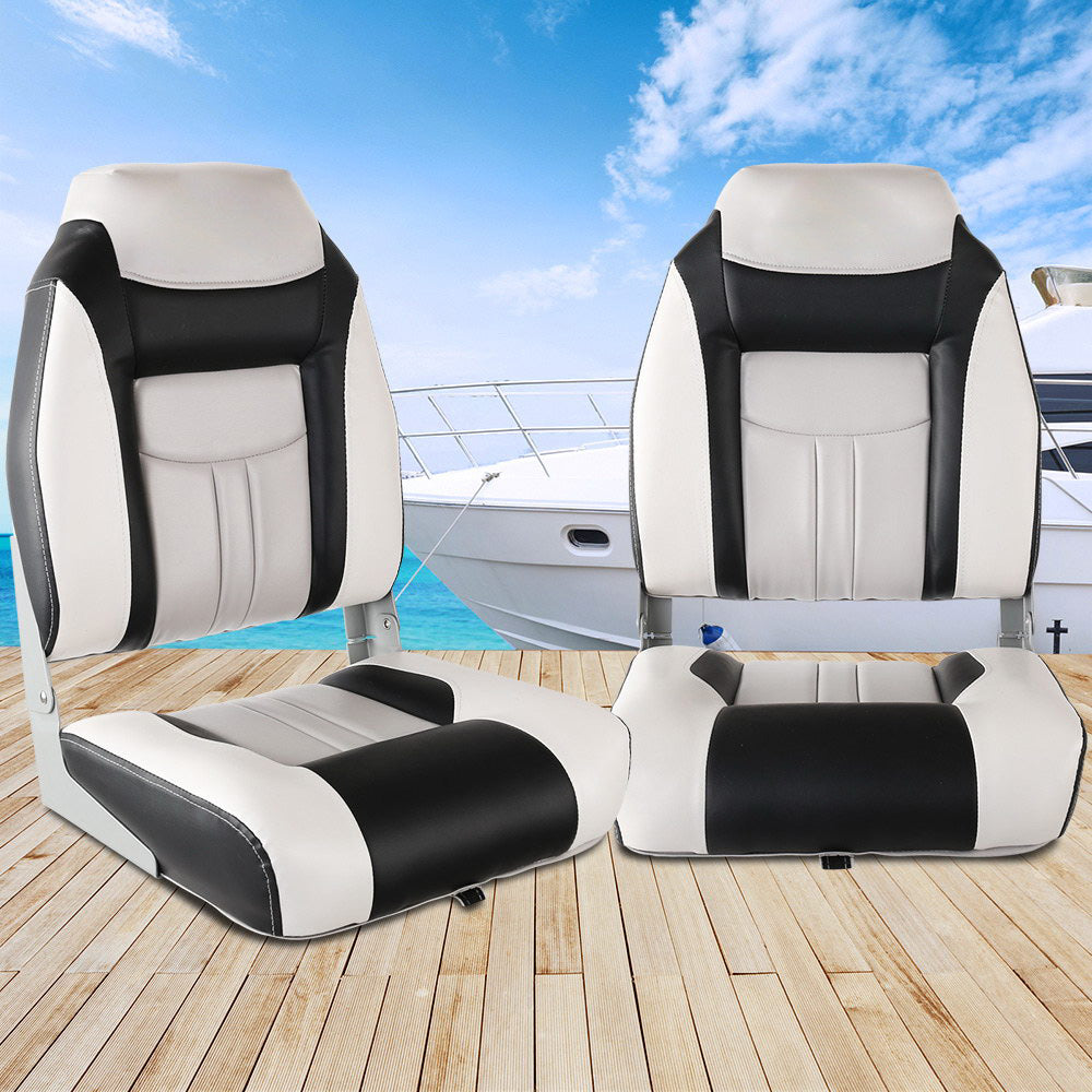Weatherproof Folding Swivel Boat Seat Grey and Black - Set of 2