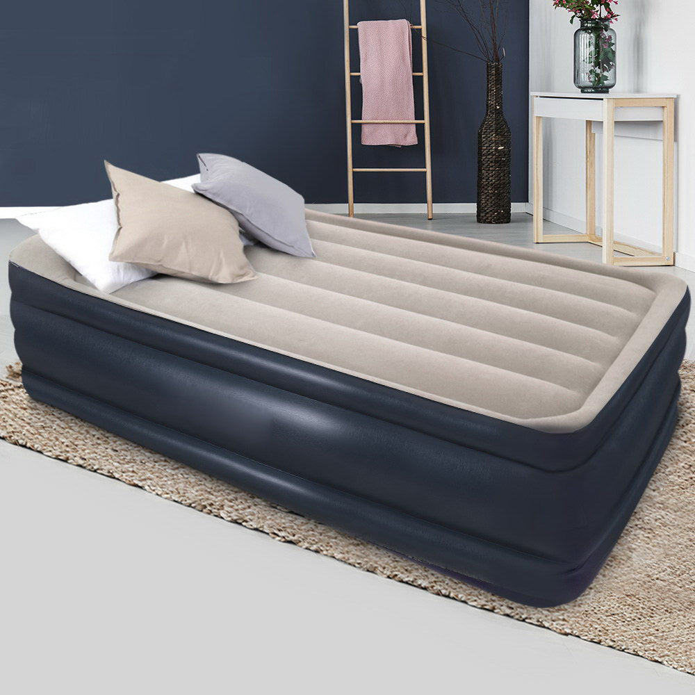 Single Size Inflatable Air Matress - Navy and Beige