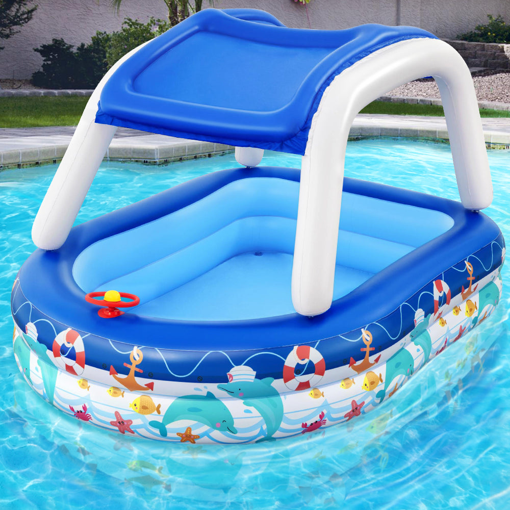 Kids Inflatable With Canopy Outdoor Swimming Pool - 282L