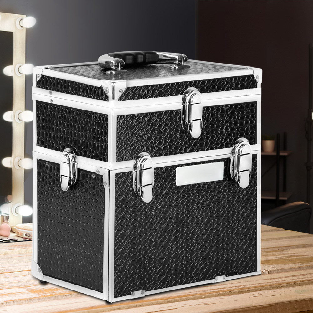Portable Cosmetic Makeup Suitcase - Crocodile Black