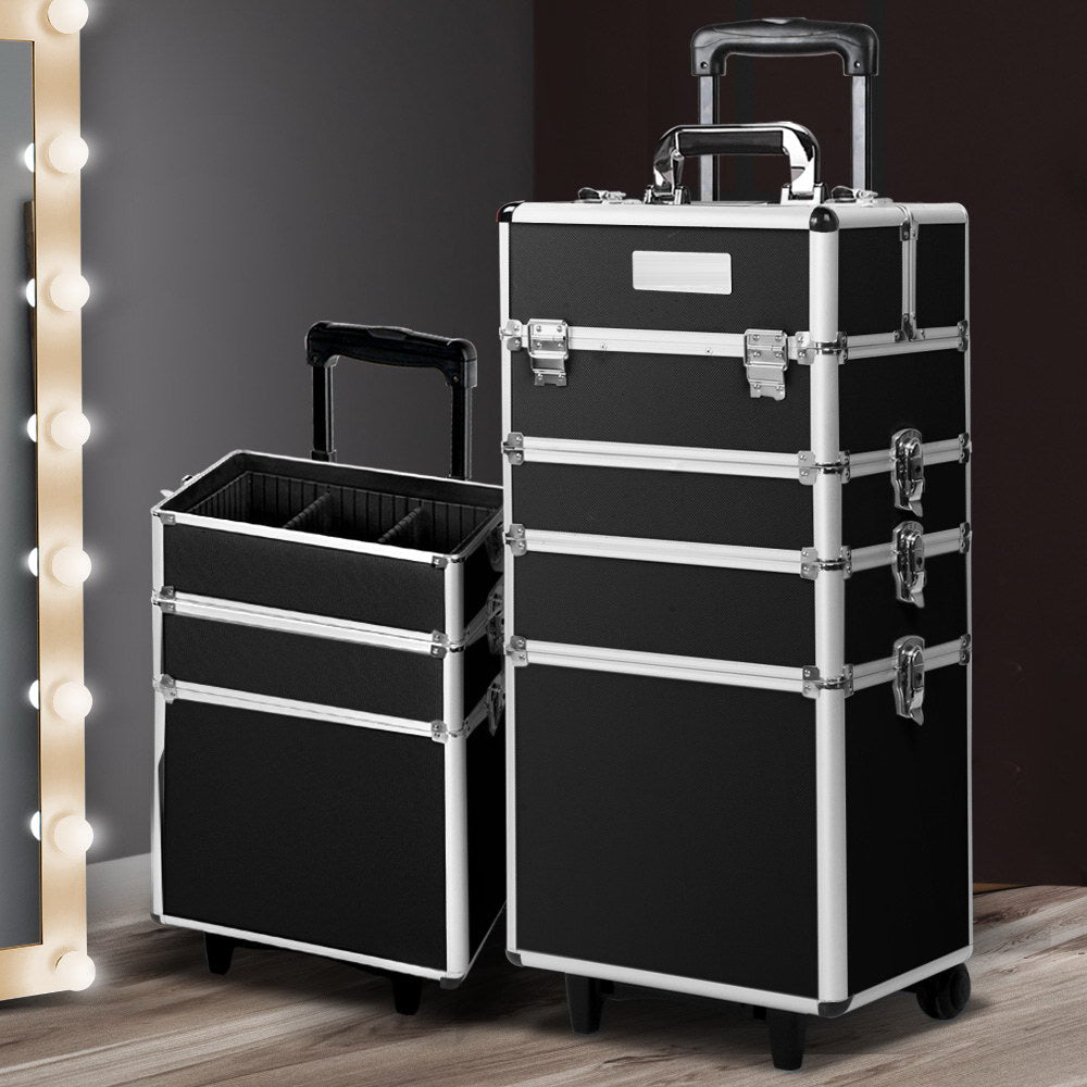7 in 1 Portable Cosmetic Suitcase Trolley - Black