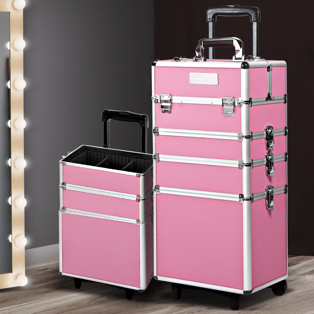 7 in 1 Portable Cosmetic Suitcase Trolley - Pink