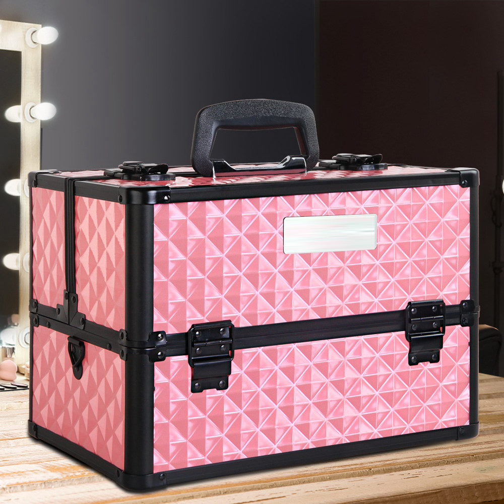 Portable Cosmetic Makeup Suitcase - Diamond Pink