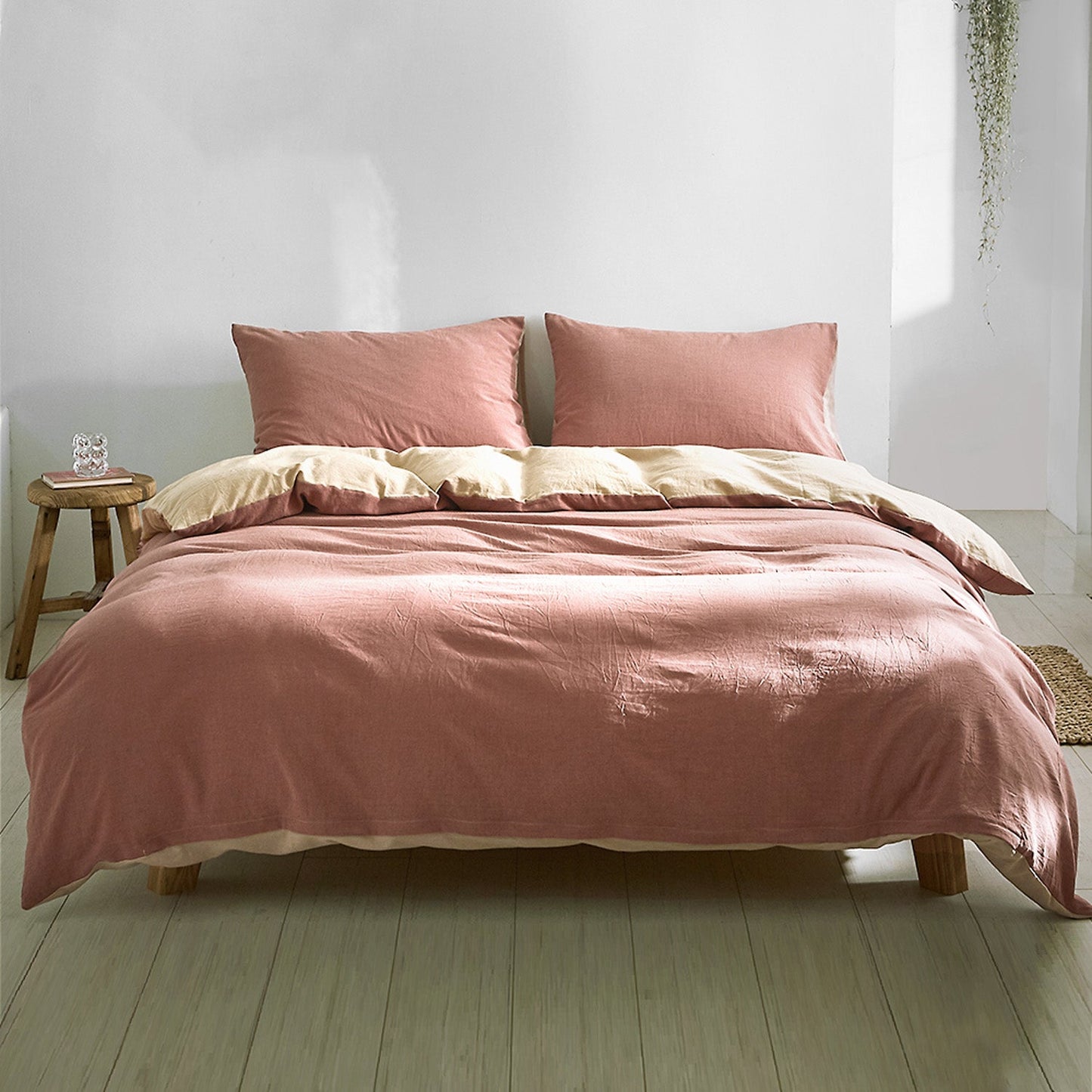 Double Size Cotton Quilt Duvet Cover Set - Red Beige