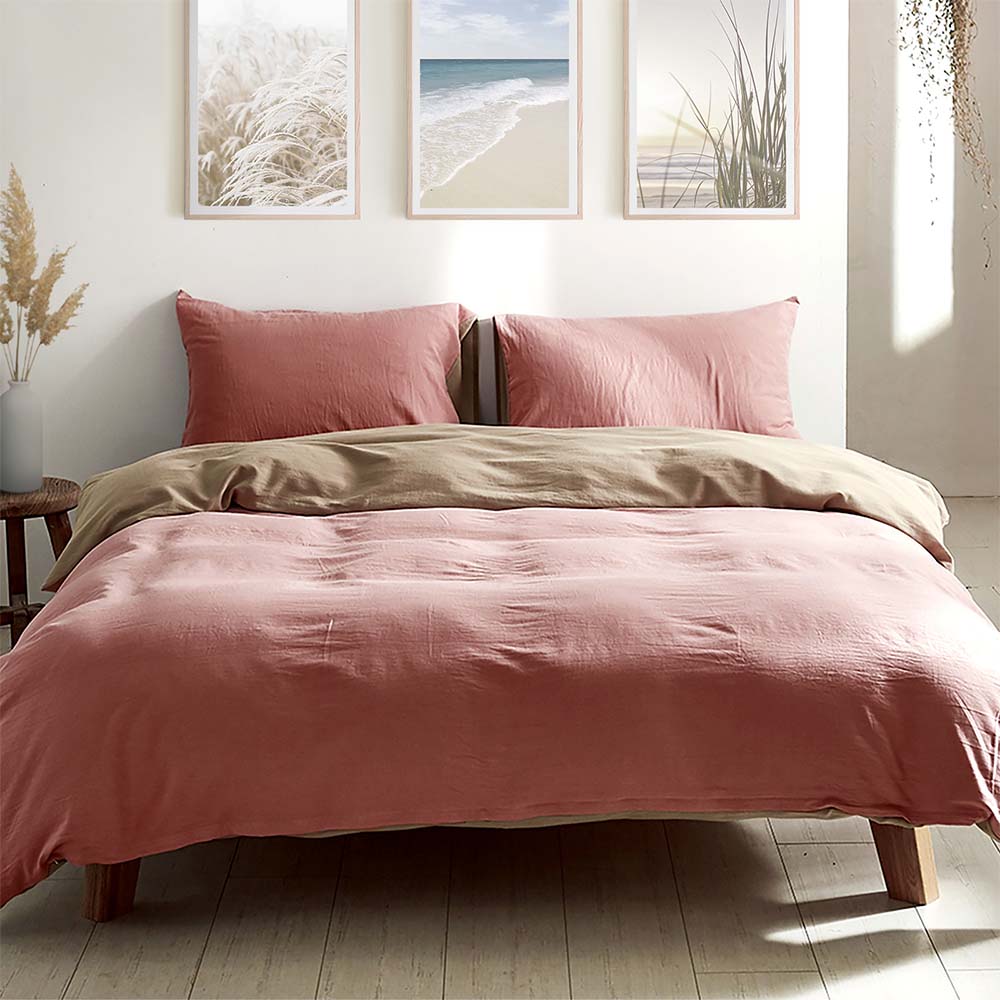 Washed Cotton Quilt Set Pink Brown Single/Double/Queen
