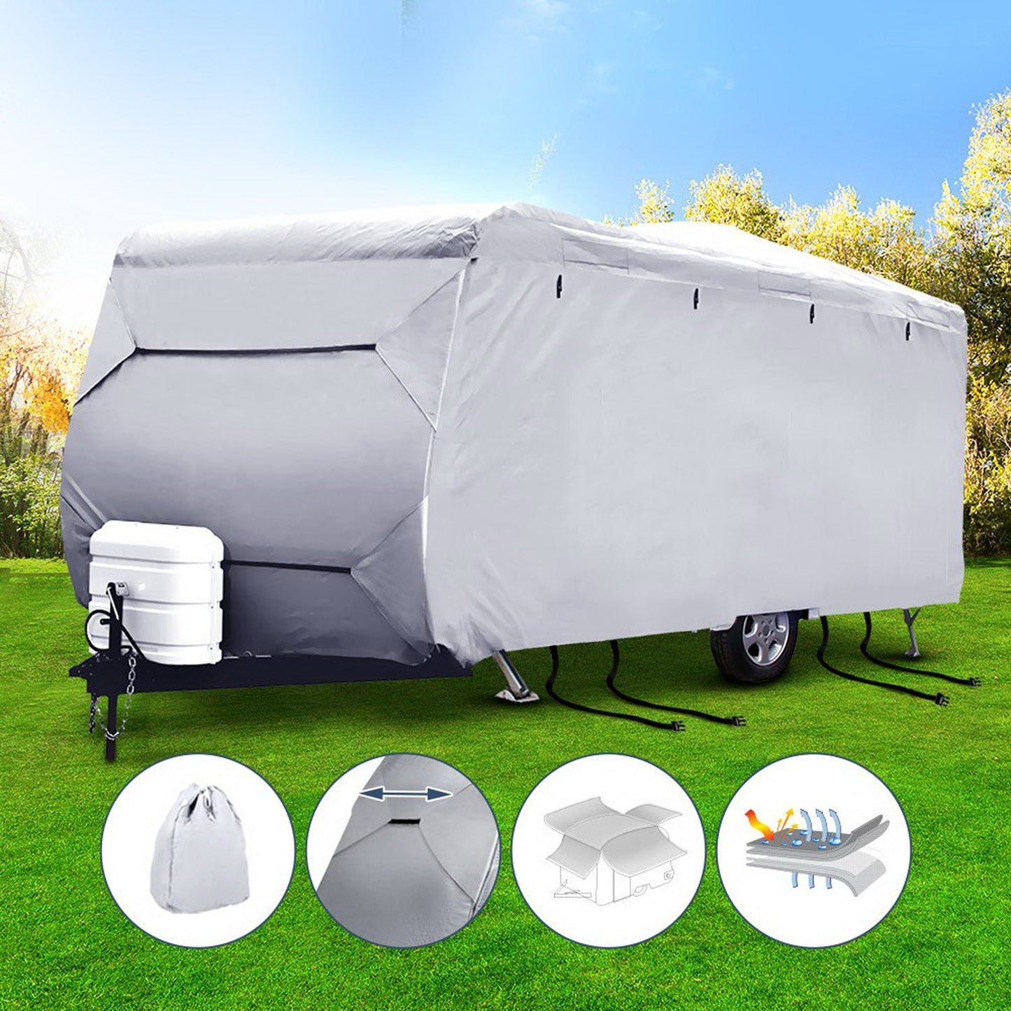 Grey Caravan Cover Campervan 4 Layer UV Water Resistant - 20-22ft