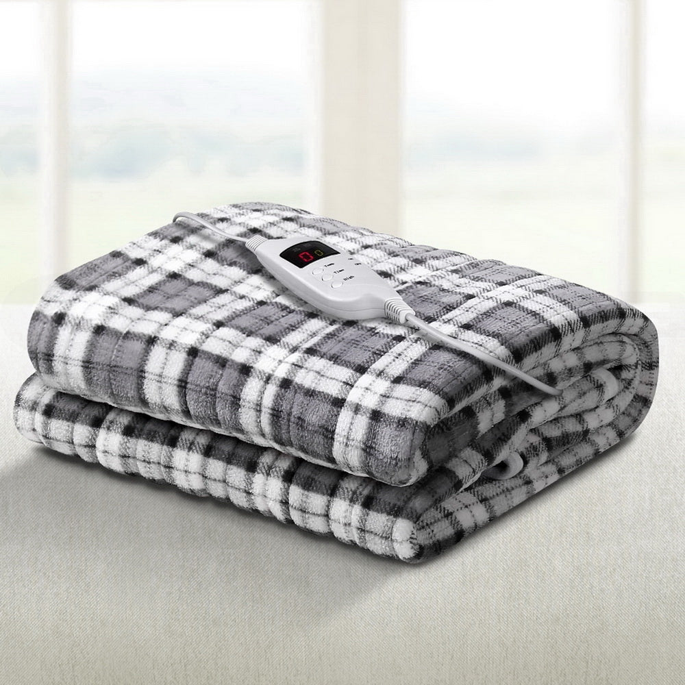 Electric Heated Snuggle Blanket - Grey and White Checkered