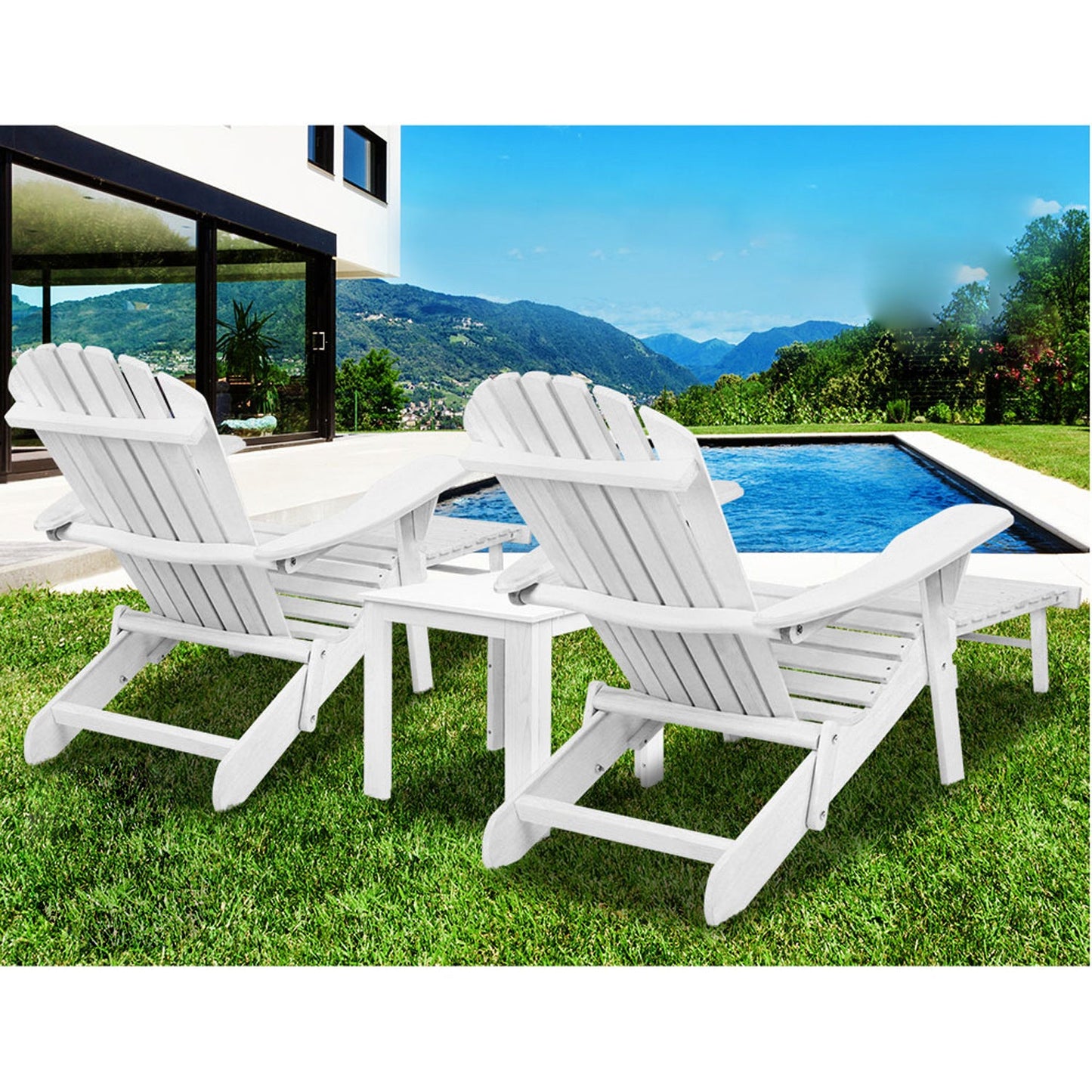 Outdoor Chair with Ottoman Set White - 3PCS