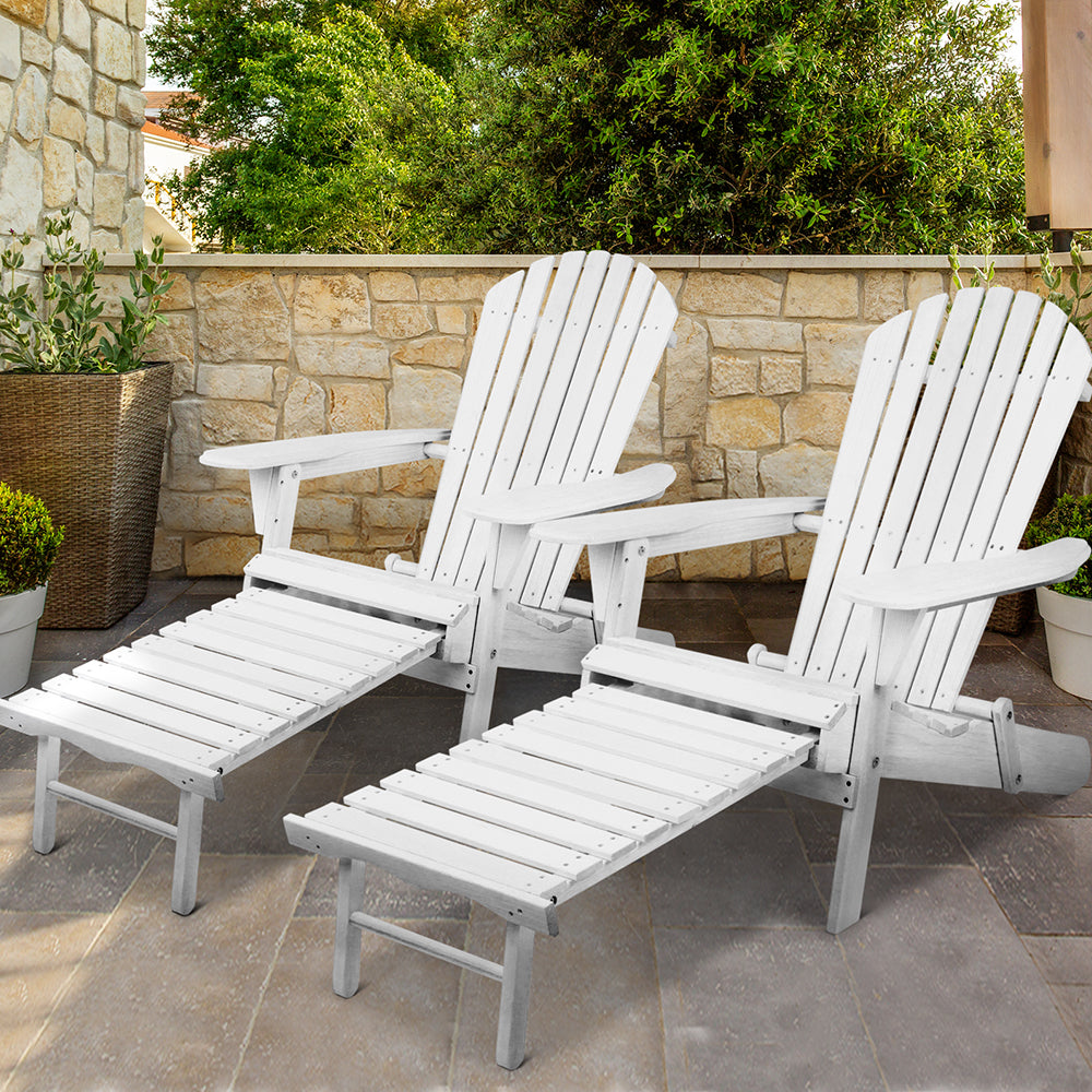 Outdoor Chairs Patio Furniture Beach Adirondack Lounge Set of 2 - White