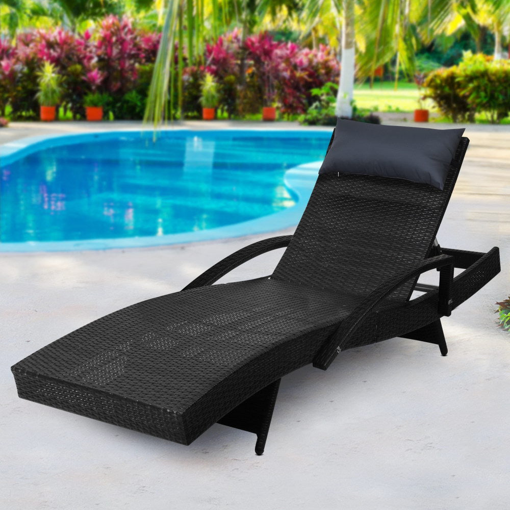 Outdoor Sun Lounge Furniture Day Bed Wicker Pillow Sofa Set - Grey Beige