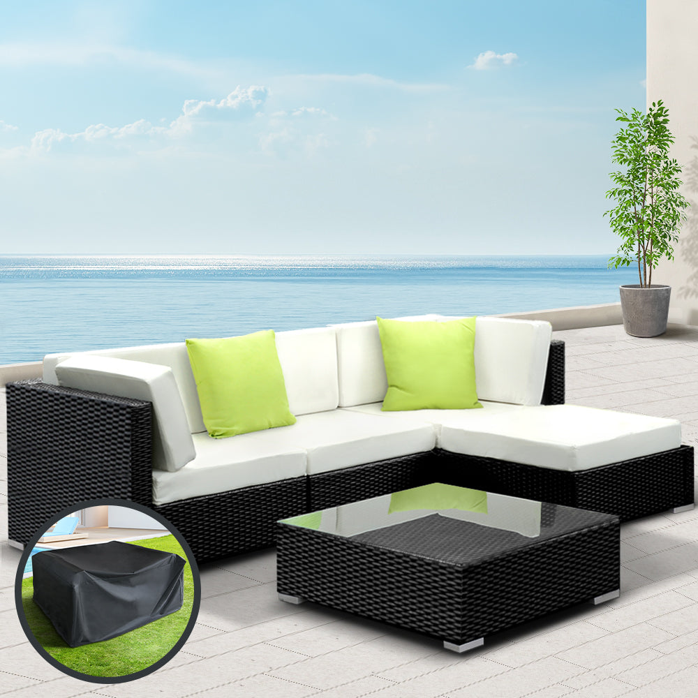 Sofa Set with Storage Cover Outdoor Furniture Wicker - Set of 5