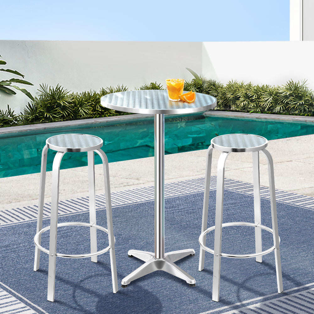 Outdoor Bar Round Table Stools Aluminium Cafe Bistro Set - Silver