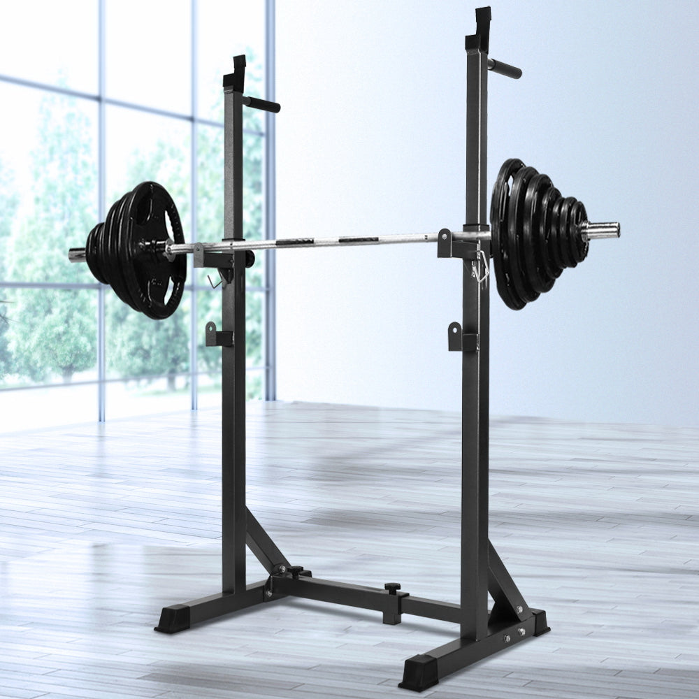 Squat Rack Pair Fitness Weight Lifting Home Gym Exercise Barbell Stand - 10 Height Settings