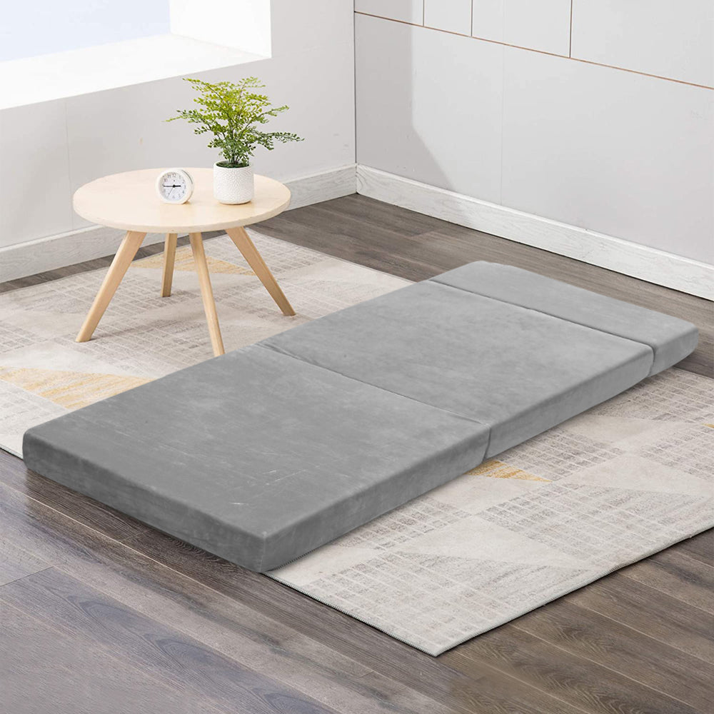 Bedding Foldable Foam Mattress Sofa Bed Lounge - Velvet Light Grey