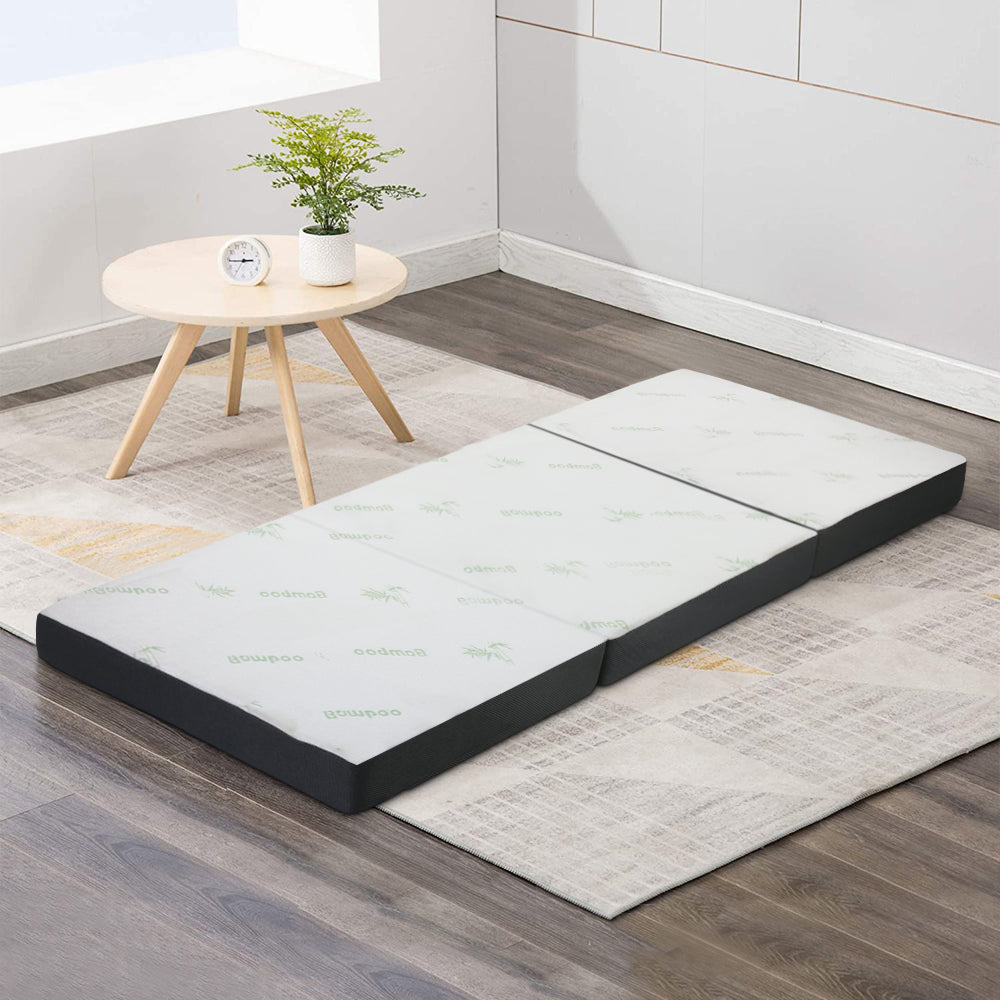 Portable Folding Mattress Bamboo Fabric - White and Grey