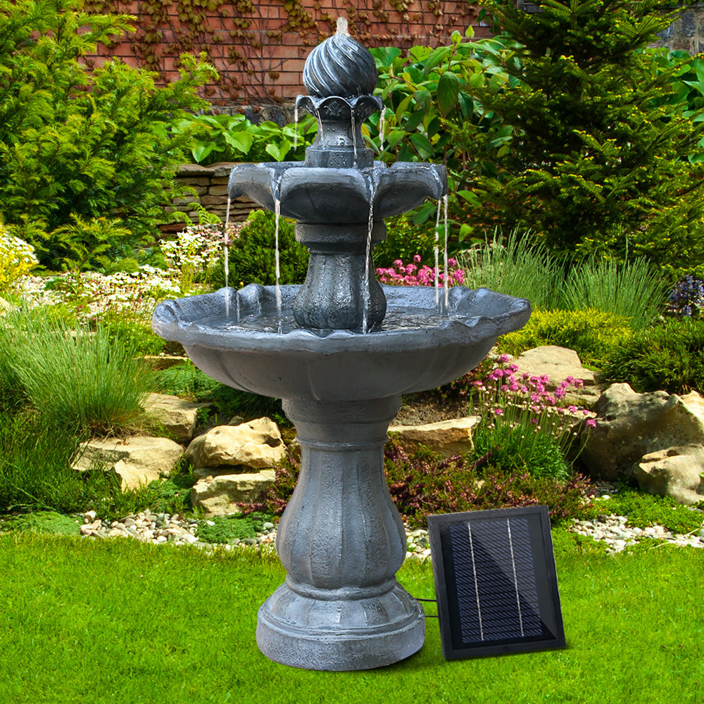 Solar Powered Garden Water Fountain 3 Tiers Black