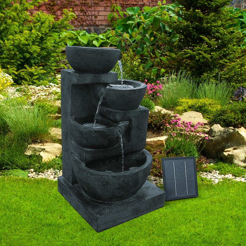 Solar Powered 4 Tier Water Fountain with Light - Blue