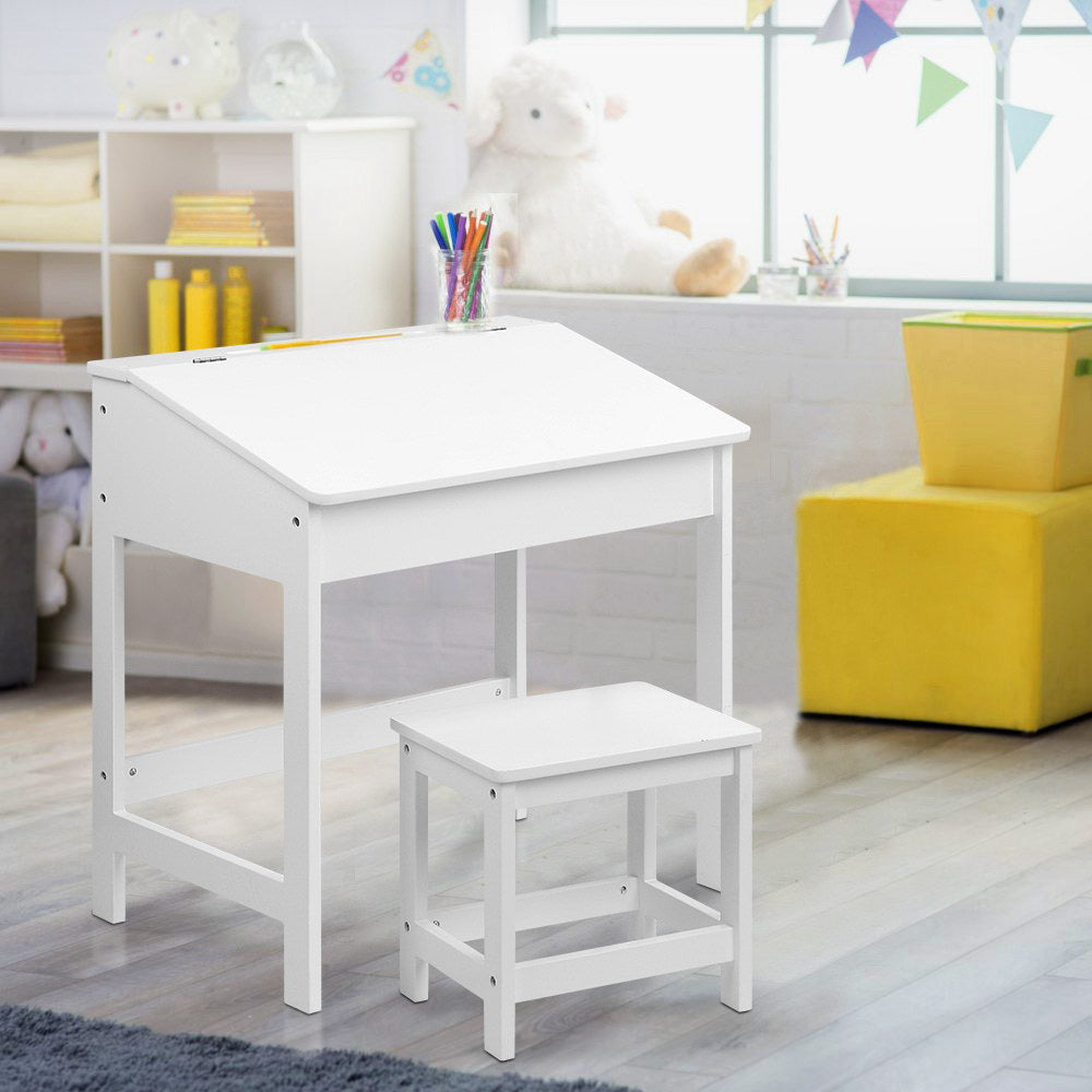 Kids Writing Desk and Chair Set - White