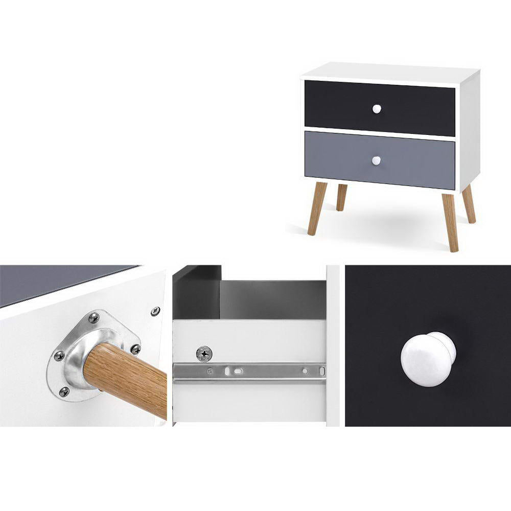 Side Table Cabinet 2 Drawer - Black and White