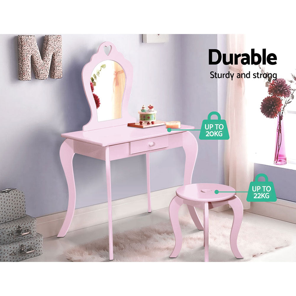Kids Vanity Dressing Table Stool Set Mirror Princess Makeup - Pink