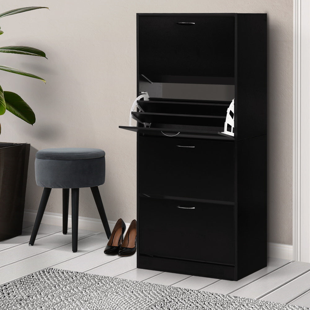 Shoe Cabinet Shoes Storage Rack Organiser 60 Pairs Black Shelf Drawer