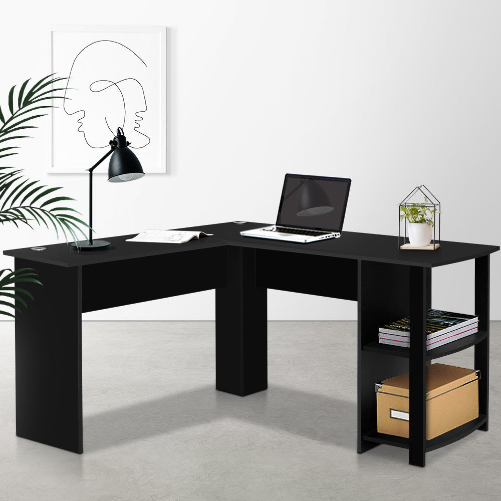 L Shape Corner Computer Table Workstation - Black