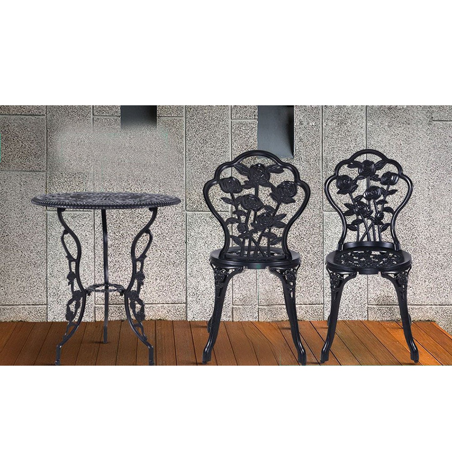Outdoor Cast Aluminum Table and Chair Patio - Set of 3 Black