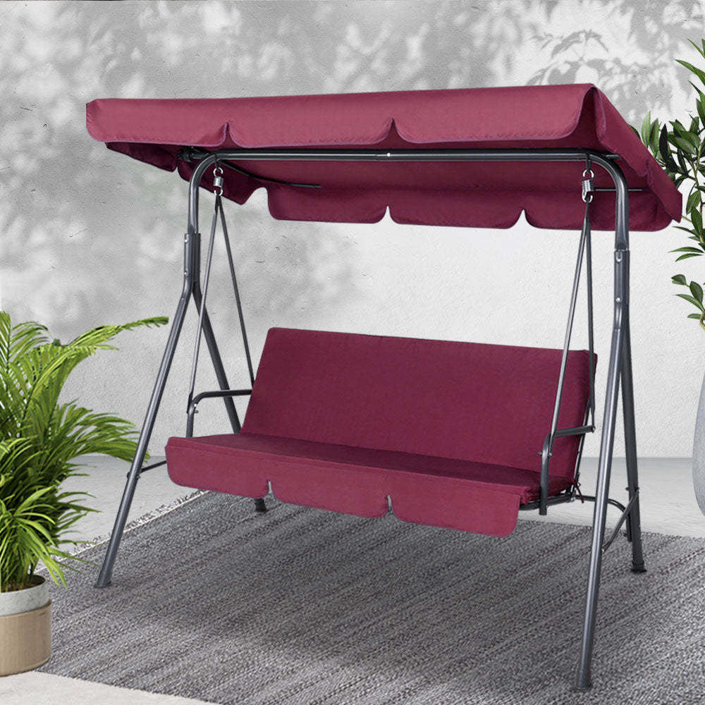 Outdoor Garden Hammock Swing 3 Seater Chair - Wine Red