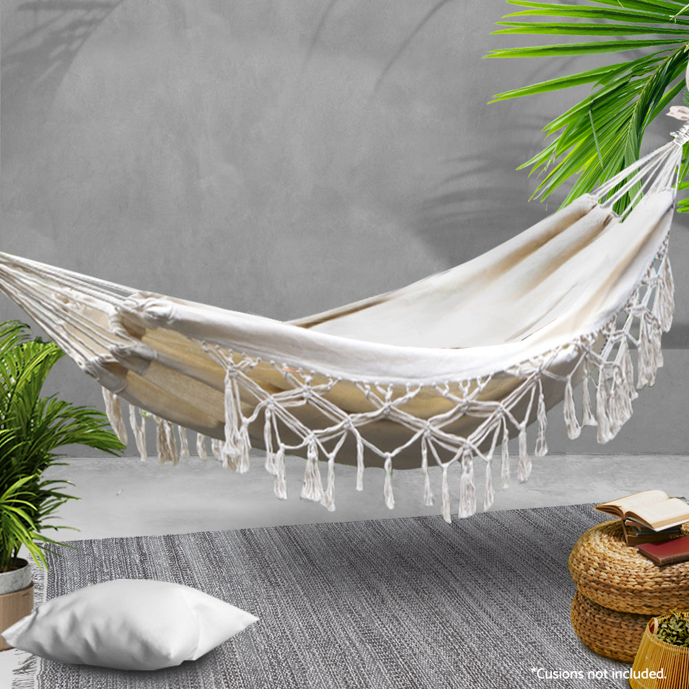 Hanging Tassel Hammock Bed - Cream